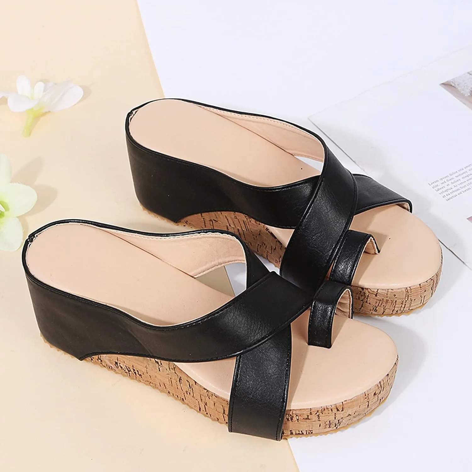 Eduavar Sandals for Women Dressy Summer, Women's Sandals Dressy Summer Beach Sandals Lace Trim Ring Toe Floral Flat Sandals