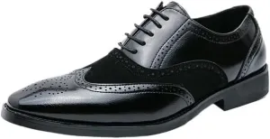 Elegant Handmade Genuine Leather Men's Dress Shoes, Lace-up Patchwork Cap Toe Oxfords, Business Office Formal Shoe for Men, Breathable Loafers Shoes