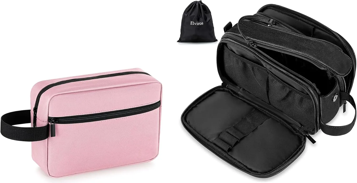 Elviros Travel Toiletry Bag for Men and Women, Shaving Dopp Kit Water-resistant Bathroom Small Toiletries Organizer PU Leather Cosmetic Bags