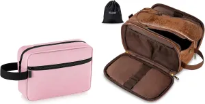 Elviros Travel Toiletry Bag for Men and Women, Shaving Dopp Kit Water-resistant Bathroom Small Toiletries Organizer PU Leather Cosmetic Bags
