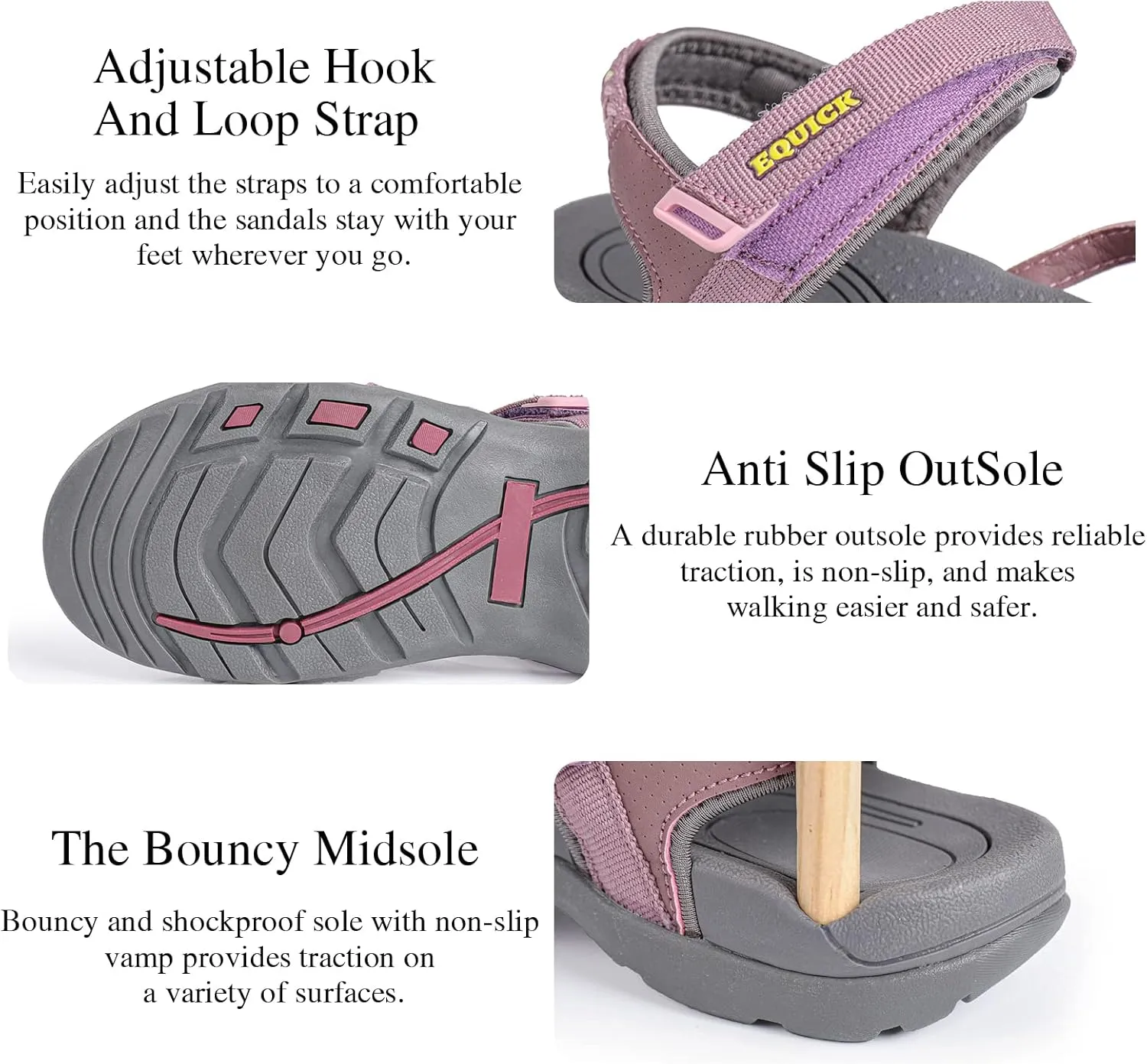 EQUICK Women Hiking Sandals Comfortable Walking Hook Loop Strap Sandals Beach Vacation Casual Sport Sandal