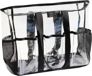 ESVAN Utility Clear Tote Bag with 5 Exterior Pockets Stadium Approved Perfect Gifts for Work,Beach