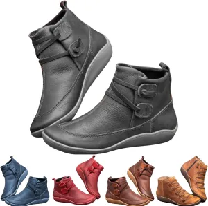 Fall Ankle Boots for Women No Heel 2024, New Arch Support Boots Fashion Lace Up Side Zipper Vintage Ankle Booties, Comfortable Slip On Flat Low Heel Boots