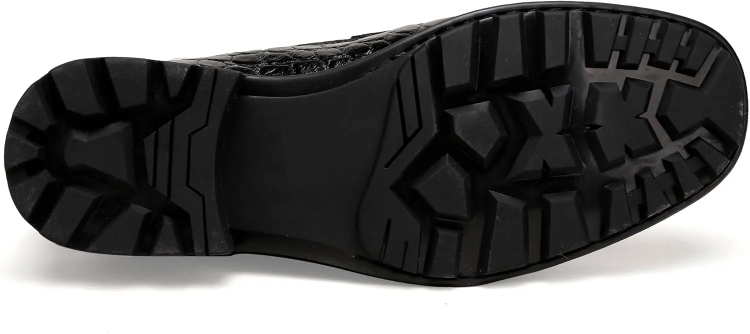 Fashion Leather Penny Loafers for Mens, Crocodile Printed Thick Sole Slip on Dress Shoes for Men Business Formal Shoes