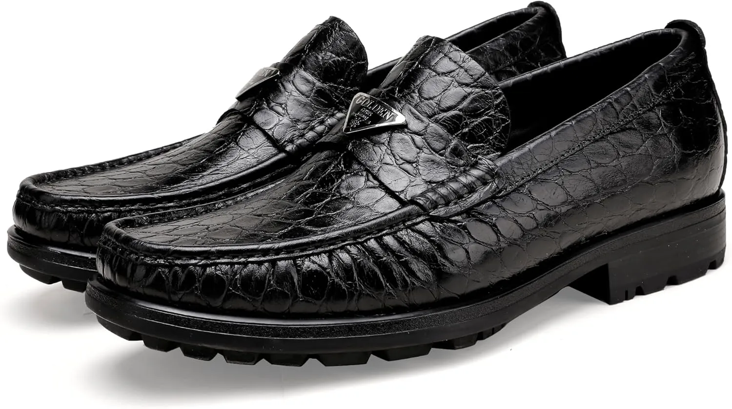 Fashion Leather Penny Loafers for Mens, Crocodile Printed Thick Sole Slip on Dress Shoes for Men Business Formal Shoes