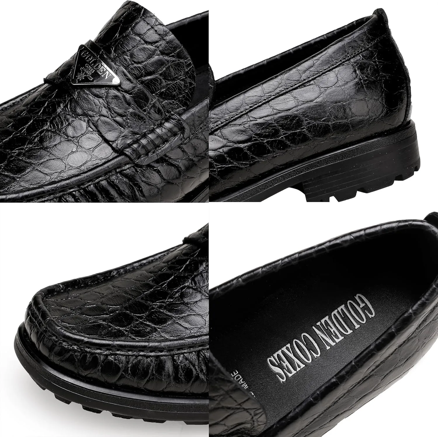 Fashion Leather Penny Loafers for Mens, Crocodile Printed Thick Sole Slip on Dress Shoes for Men Business Formal Shoes