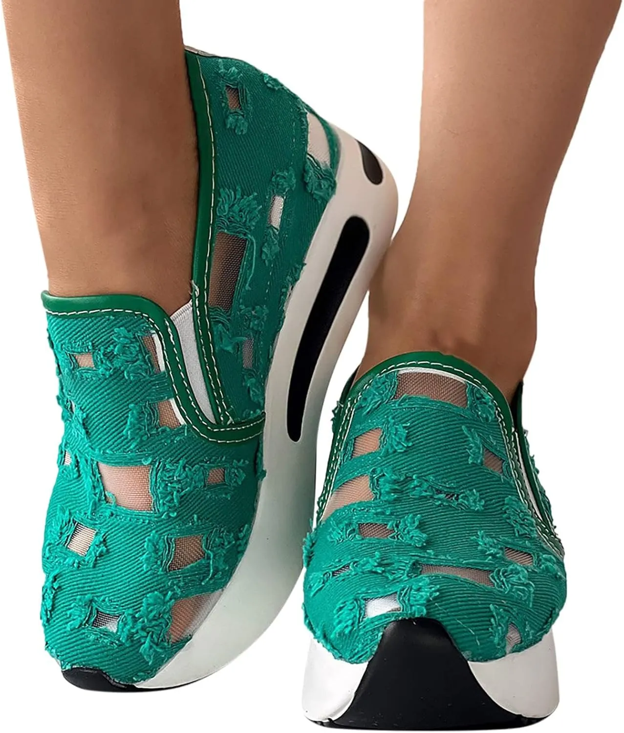 Fashion Sneakers for Women Platform Wedge Sneakers Fashion Embroidery Floral Mesh Air Comfort Chunky Sole Hidden High Heels Slip On Loafers Breathable Walking Work Shoes with Arch Support
