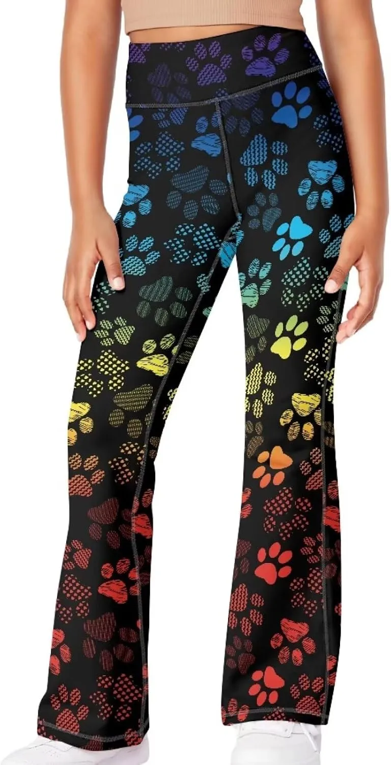 Flare Yoga Pants for Girl High Cut Legging Tummy Control Kids Long Trousers Casual Bell Bottom Sweatpants