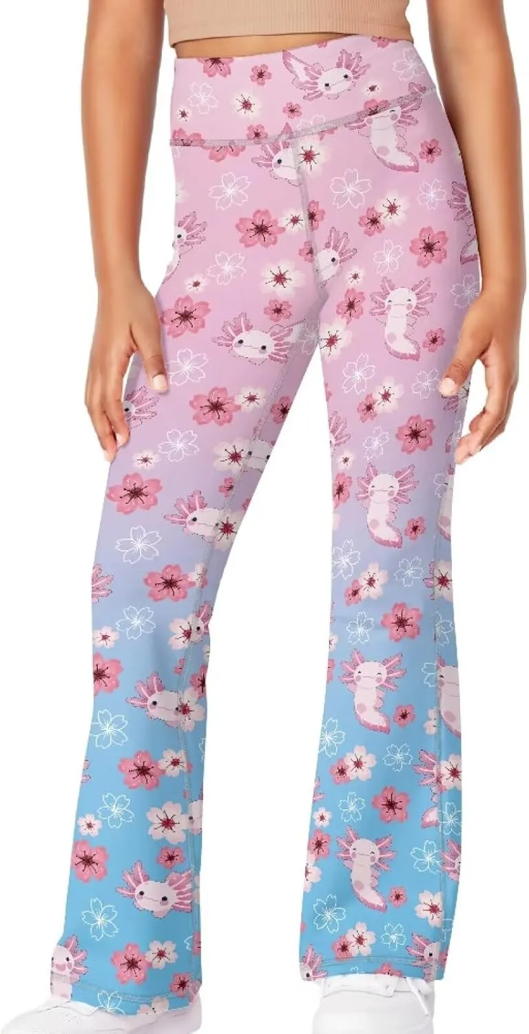 Flare Yoga Pants for Girl High Cut Legging Tummy Control Kids Long Trousers Casual Bell Bottom Sweatpants