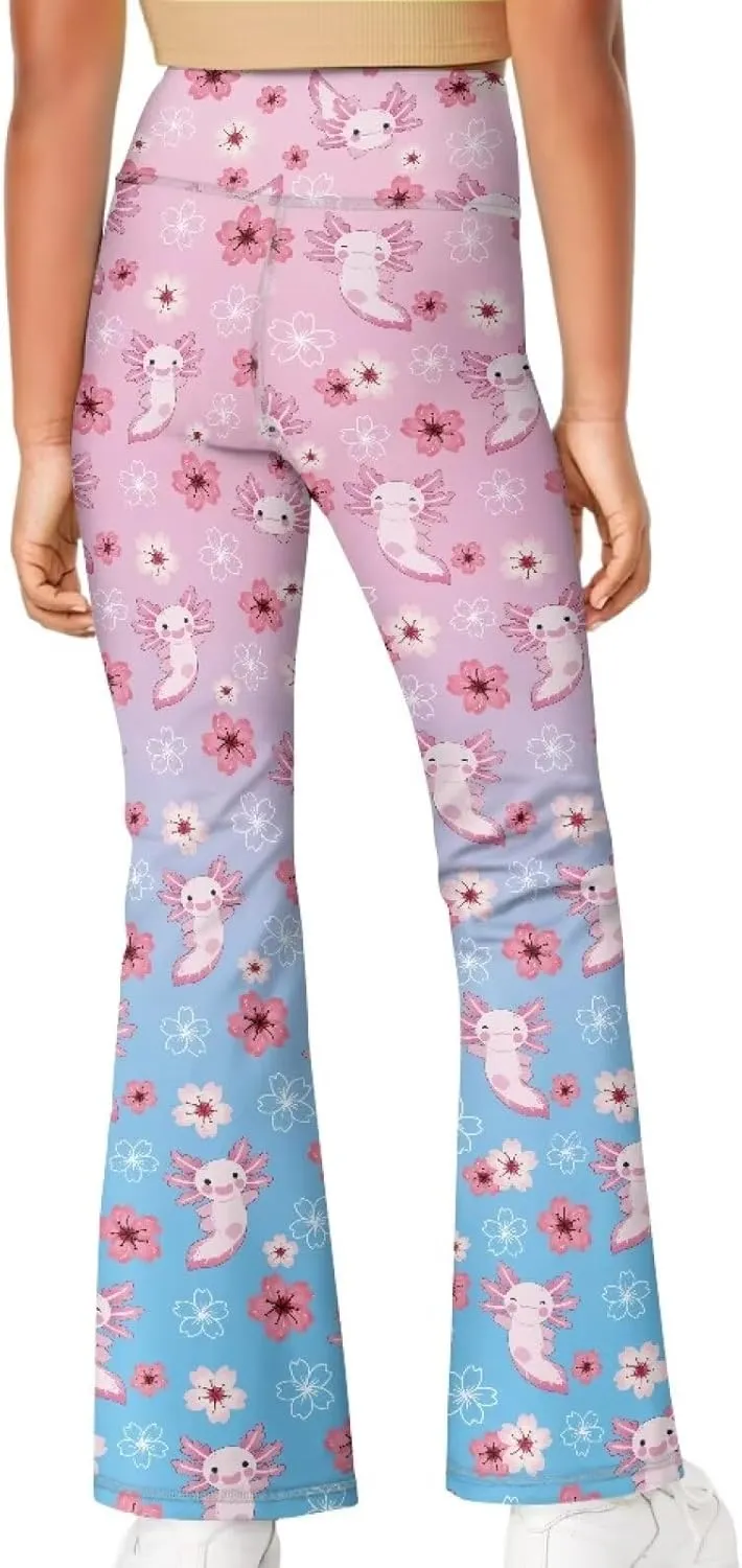 Flare Yoga Pants for Girl High Cut Legging Tummy Control Kids Long Trousers Casual Bell Bottom Sweatpants