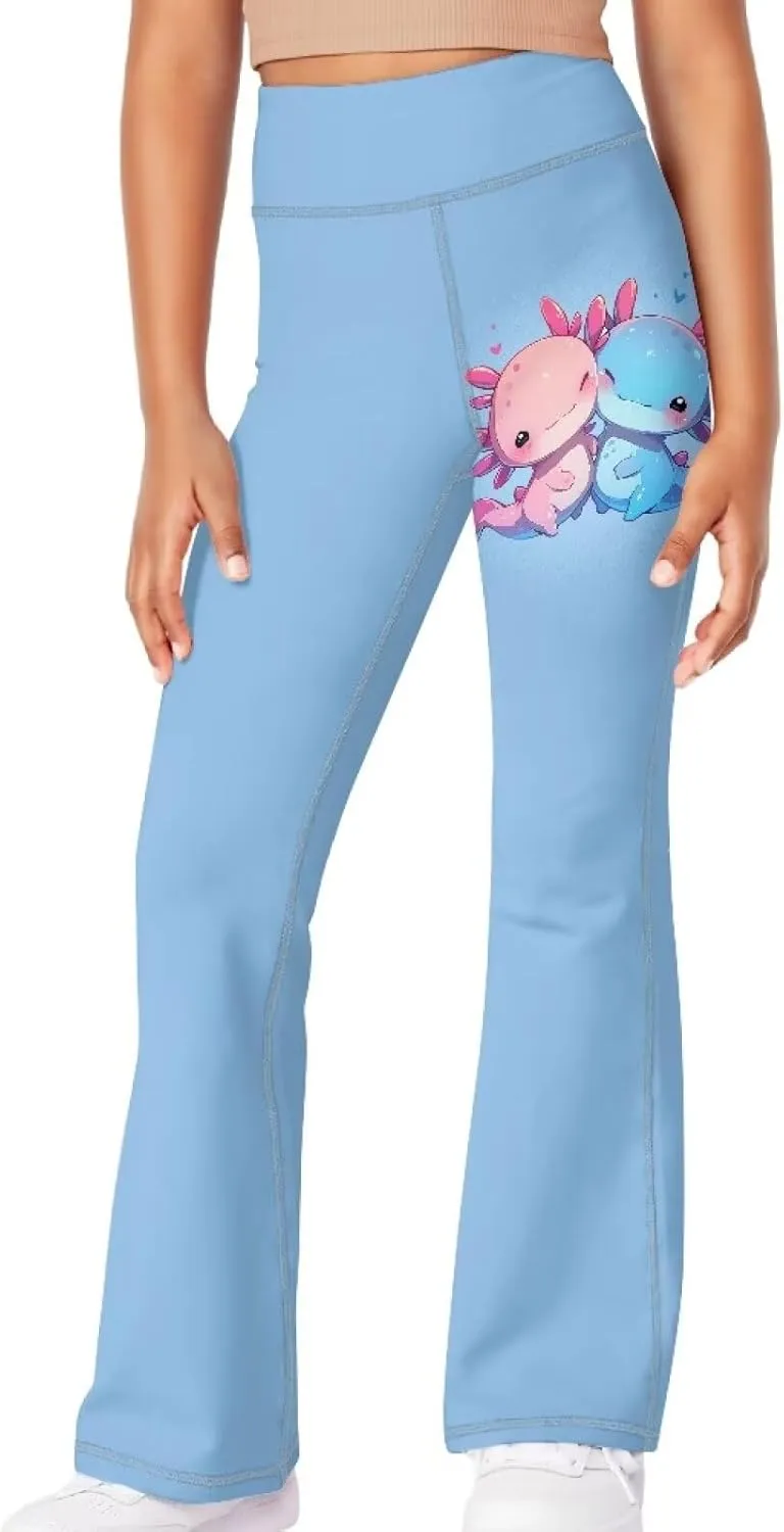 Flare Yoga Pants for Girl High Cut Legging Tummy Control Kids Long Trousers Casual Bell Bottom Sweatpants