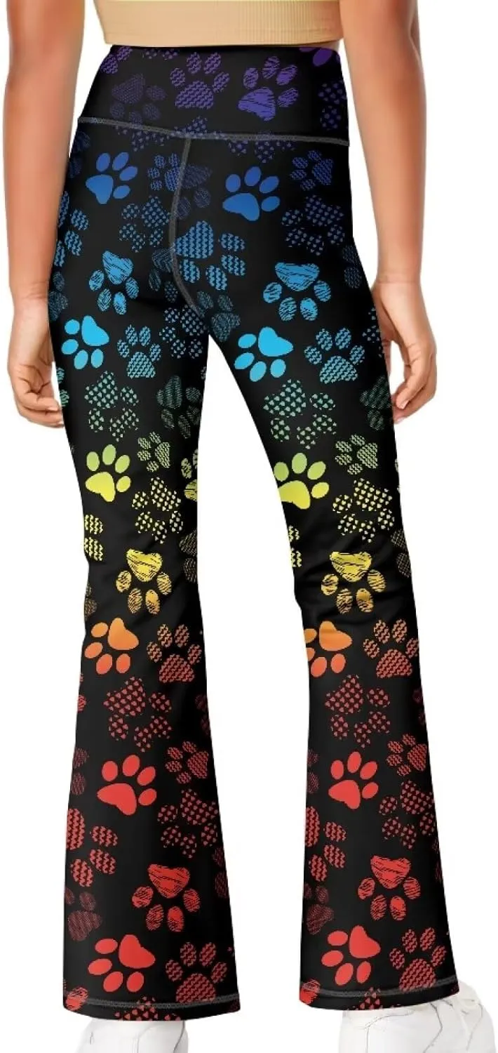 Flare Yoga Pants for Girl High Cut Legging Tummy Control Kids Long Trousers Casual Bell Bottom Sweatpants