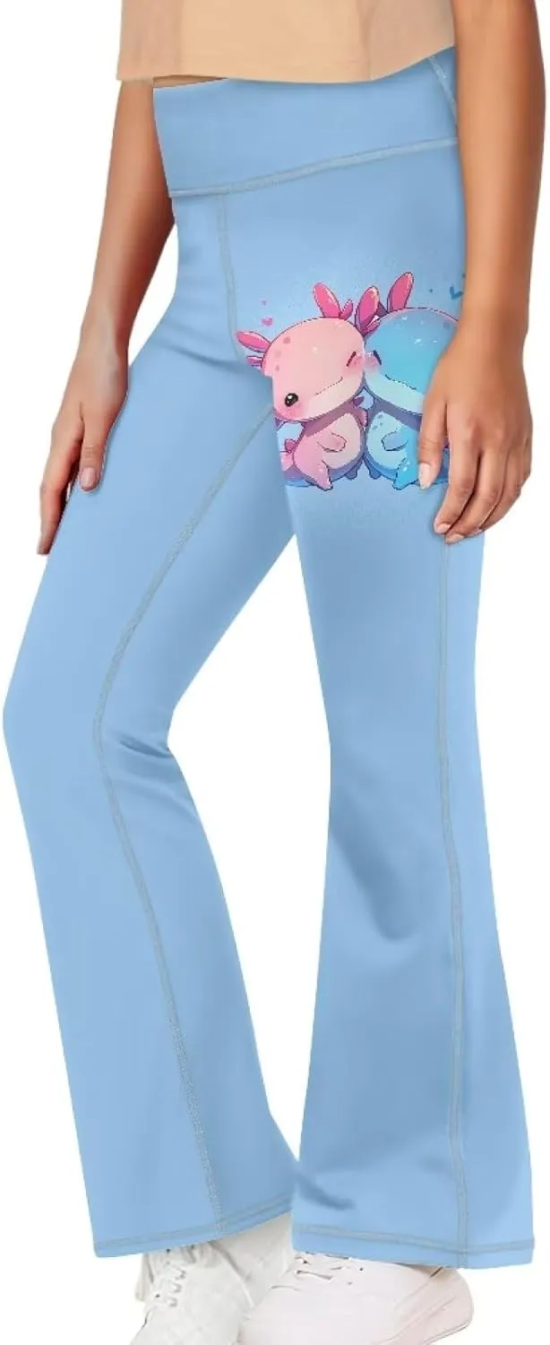 Flare Yoga Pants for Girl High Cut Legging Tummy Control Kids Long Trousers Casual Bell Bottom Sweatpants