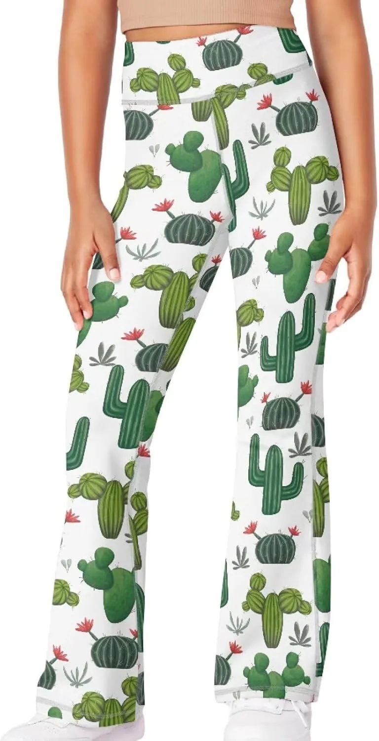 Flare Yoga Pants for Girl High Cut Legging Tummy Control Kids Long Trousers Casual Bell Bottom Sweatpants