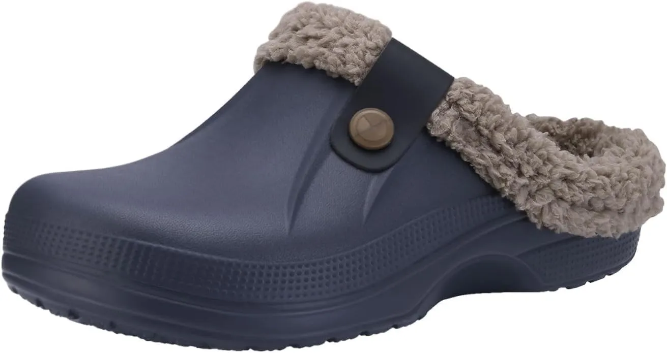 Fleece Lined Clogs Fur Fuzzy Fluffy Waterproof Slippers Women Men Winter Garden Shoes Warm House Slippers Indoor Outdoor Mules