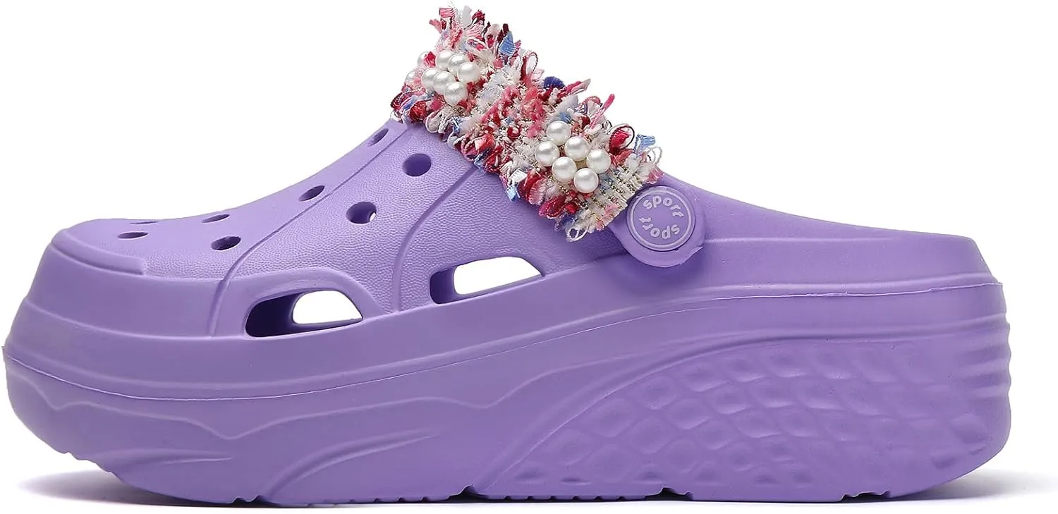 FLIOZY Women's Gardener Platform Clogs Slippers Hight Heels Mules Clog Wedge Sandals Outdoor Beach Shoes