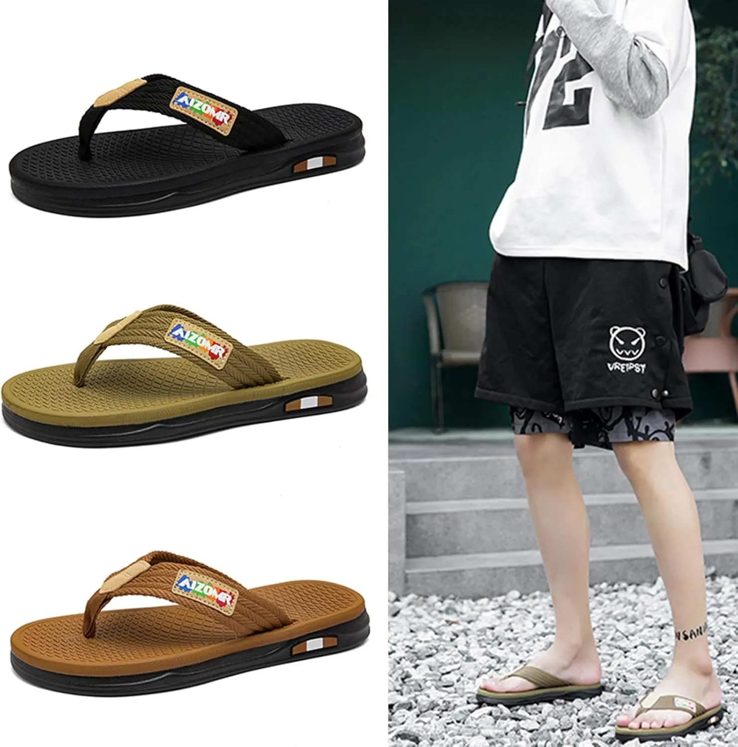 Flip Flops for Men Comfortable Open Toe Summer Beach Thong Sandals Indoor and Outdoor Cushion Slip on Water Resistant Slippers
