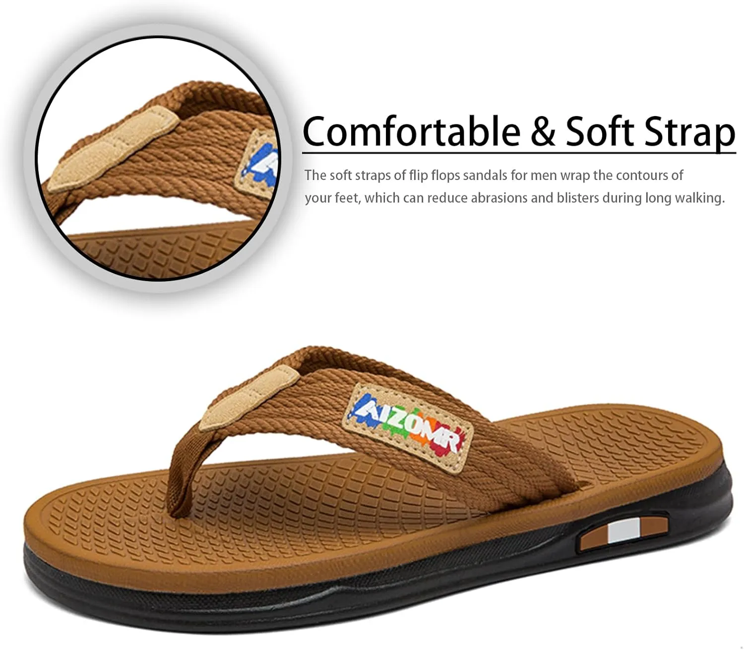 Flip Flops for Men Comfortable Open Toe Summer Beach Thong Sandals Indoor and Outdoor Cushion Slip on Water Resistant Slippers