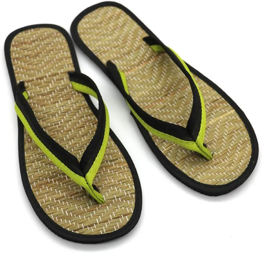 Flip Flops,Women Slippers, Bicolor Silent Bamboo Rattan Flat Flip Flops, Clip Toe on Straw Low Heels, Antiskid Sandals Slip for Couples, Sweet Beach