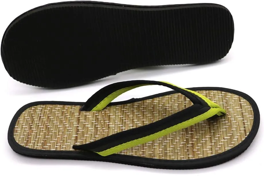 Flip Flops,Women Slippers, Bicolor Silent Bamboo Rattan Flat Flip Flops, Clip Toe on Straw Low Heels, Antiskid Sandals Slip for Couples, Sweet Beach