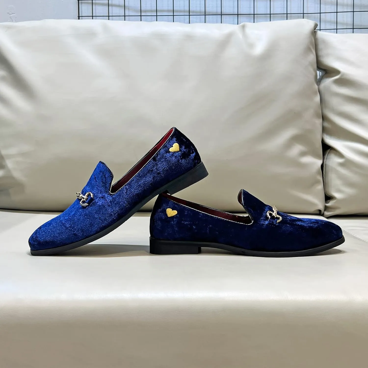 FLQL Men's Luxury Velvet Penny Loafers Shoes Embroidery Suede Dress Loafers Daily Boats Shoes for Party Wedding Prom Size 7-13