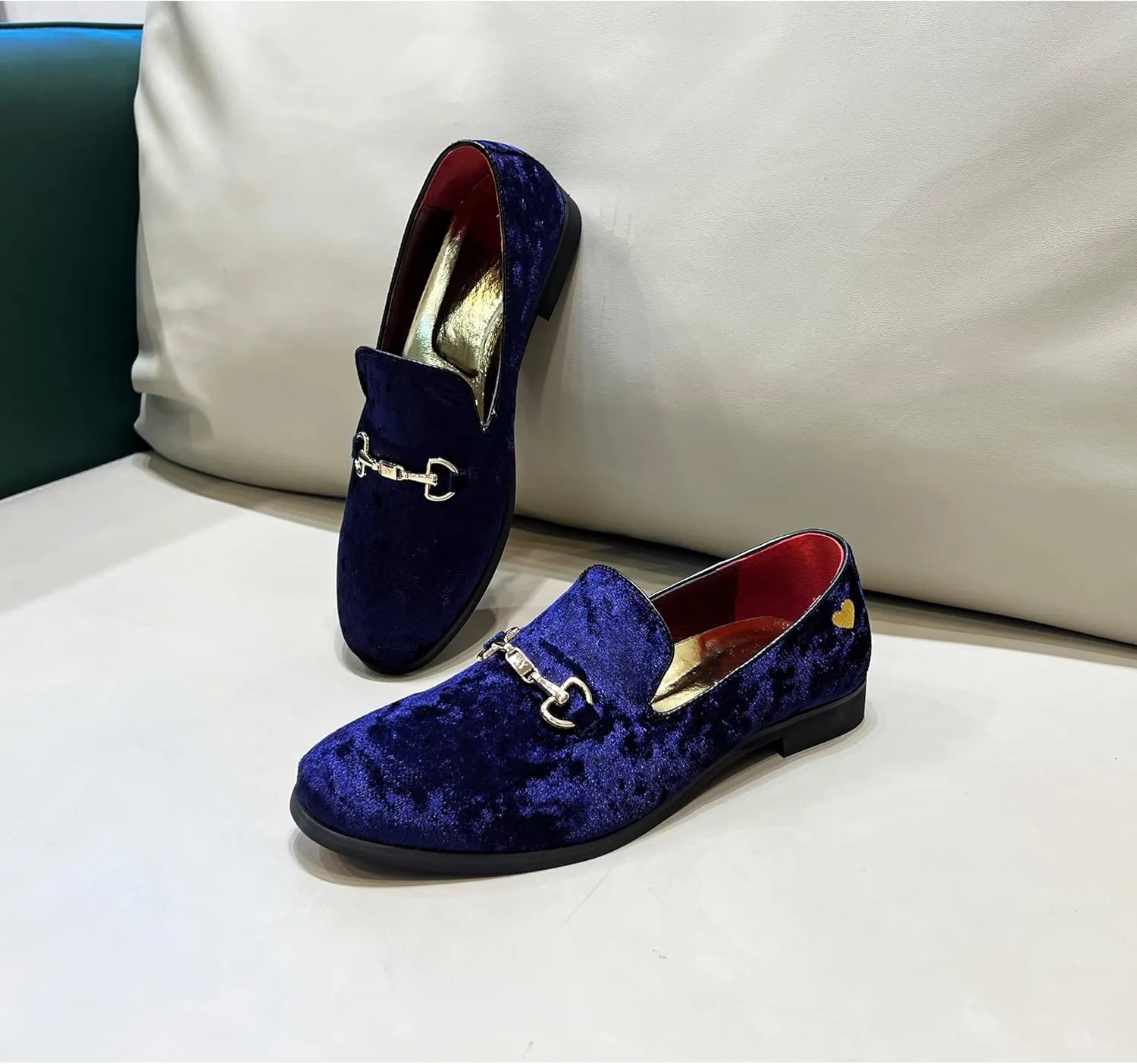 FLQL Men's Luxury Velvet Penny Loafers Shoes Embroidery Suede Dress Loafers Daily Boats Shoes for Party Wedding Prom Size 7-13