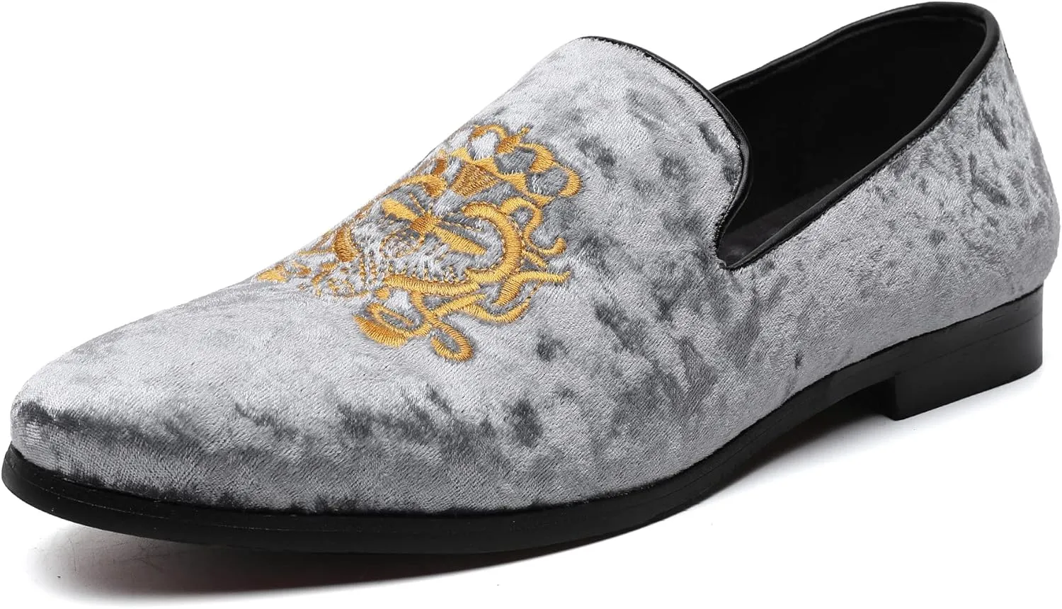 FLQL Men's Luxury Velvet Penny Loafers Shoes Embroidery Suede Dress Loafers Daily Boats Shoes for Party Wedding Prom Size 7-13