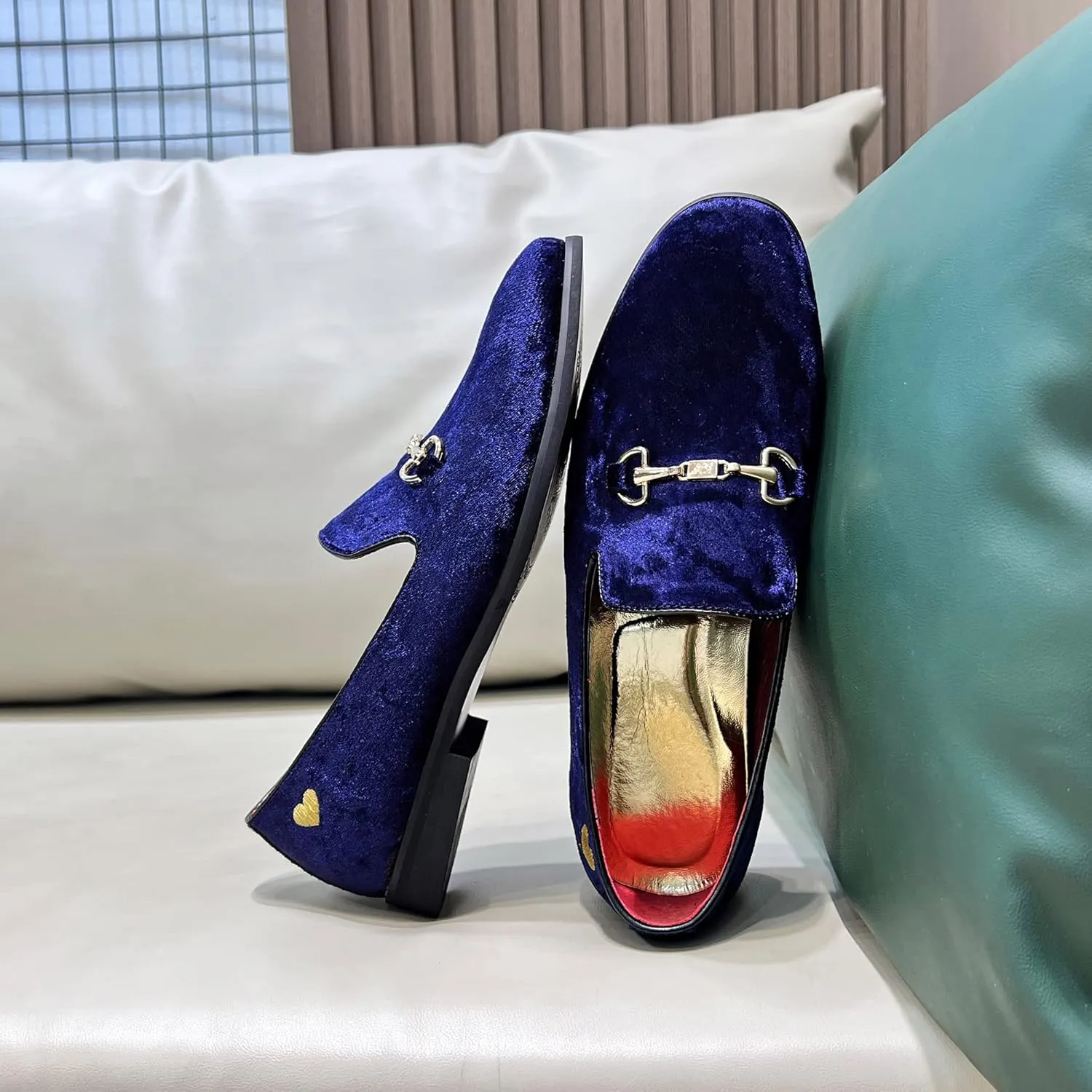 FLQL Men's Luxury Velvet Penny Loafers Shoes Embroidery Suede Dress Loafers Daily Boats Shoes for Party Wedding Prom Size 7-13