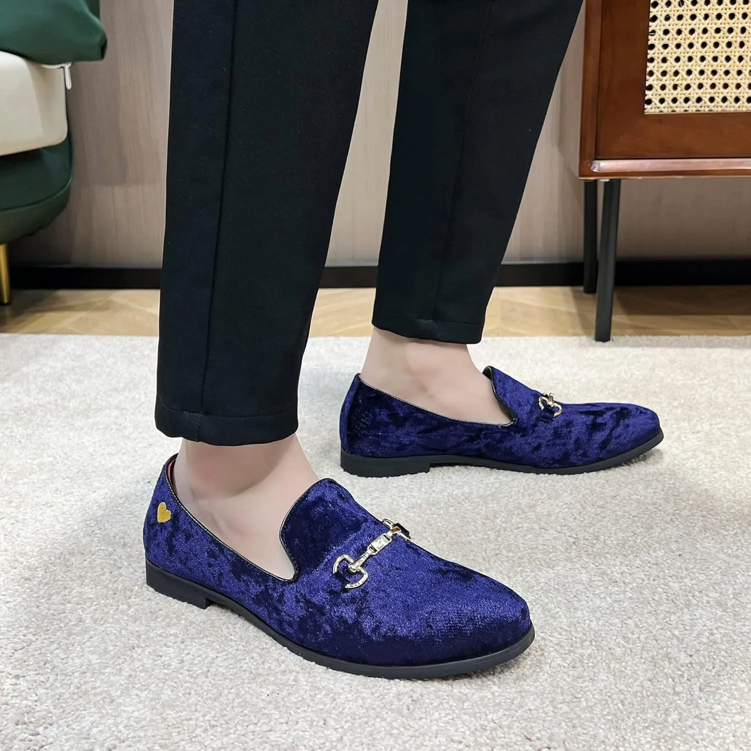 FLQL Men's Luxury Velvet Penny Loafers Shoes Embroidery Suede Dress Loafers Daily Boats Shoes for Party Wedding Prom Size 7-13