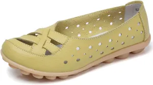 FolHaoth Women's Comfortable Leather Loafers Slip On Walking Flats Casual Round Toe Moccasins Wild Nurse Driving Breathable Fashion Soft Shoes