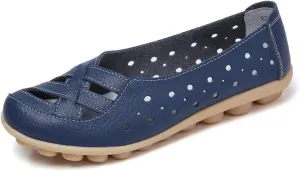 FolHaoth Women's Comfortable Leather Loafers Slip On Walking Flats Casual Round Toe Moccasins Wild Nurse Driving Breathable Fashion Soft Shoes