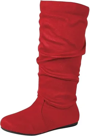 Forever Womens Round Toe Slouch Vegan Comfy Flat Mid Calf Tall Boots