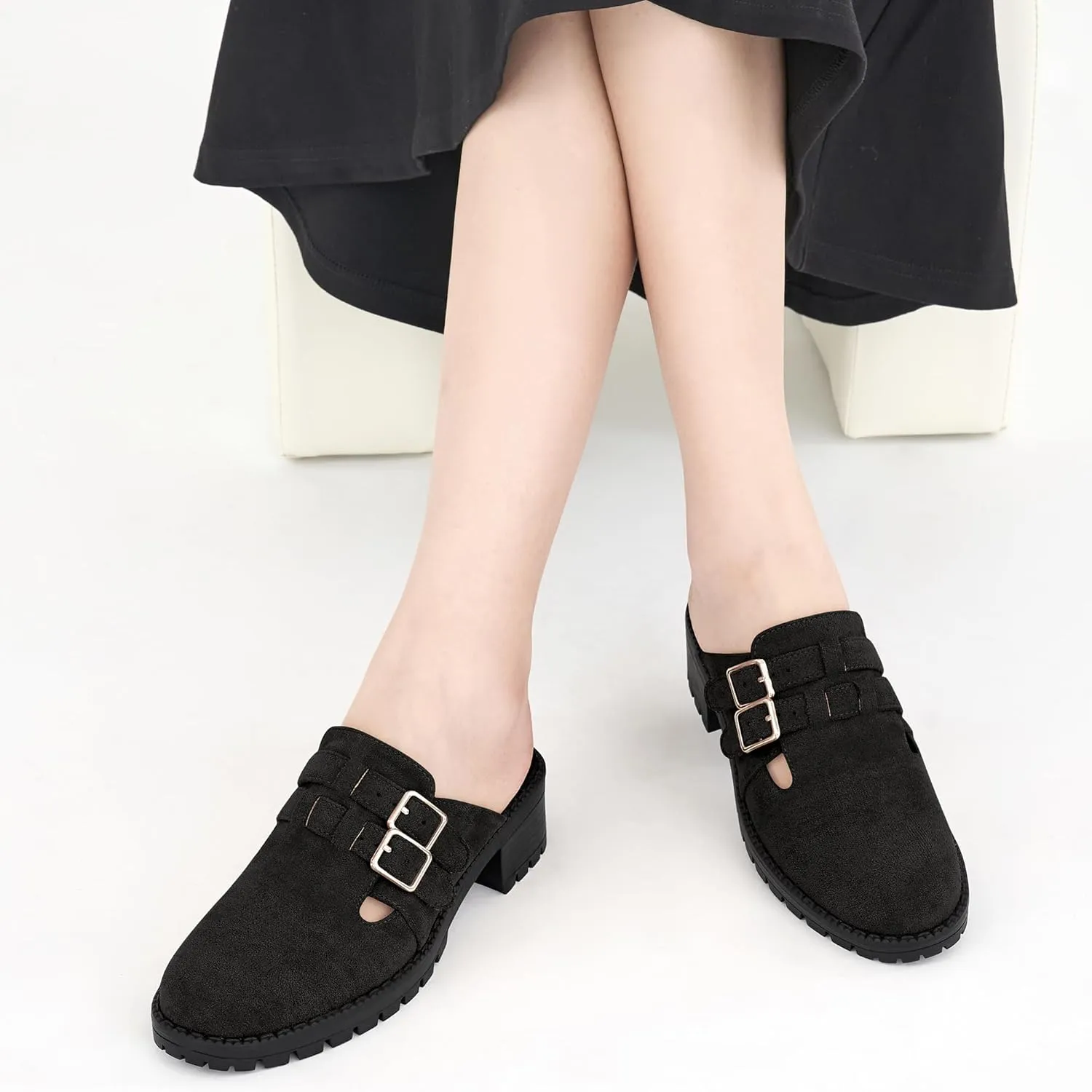 FUDYNMALC Womens Mules Chunky Clogs: Comfortable Slip On Dress Shoes Platform Backless Slides Loafers for Work Business Casual