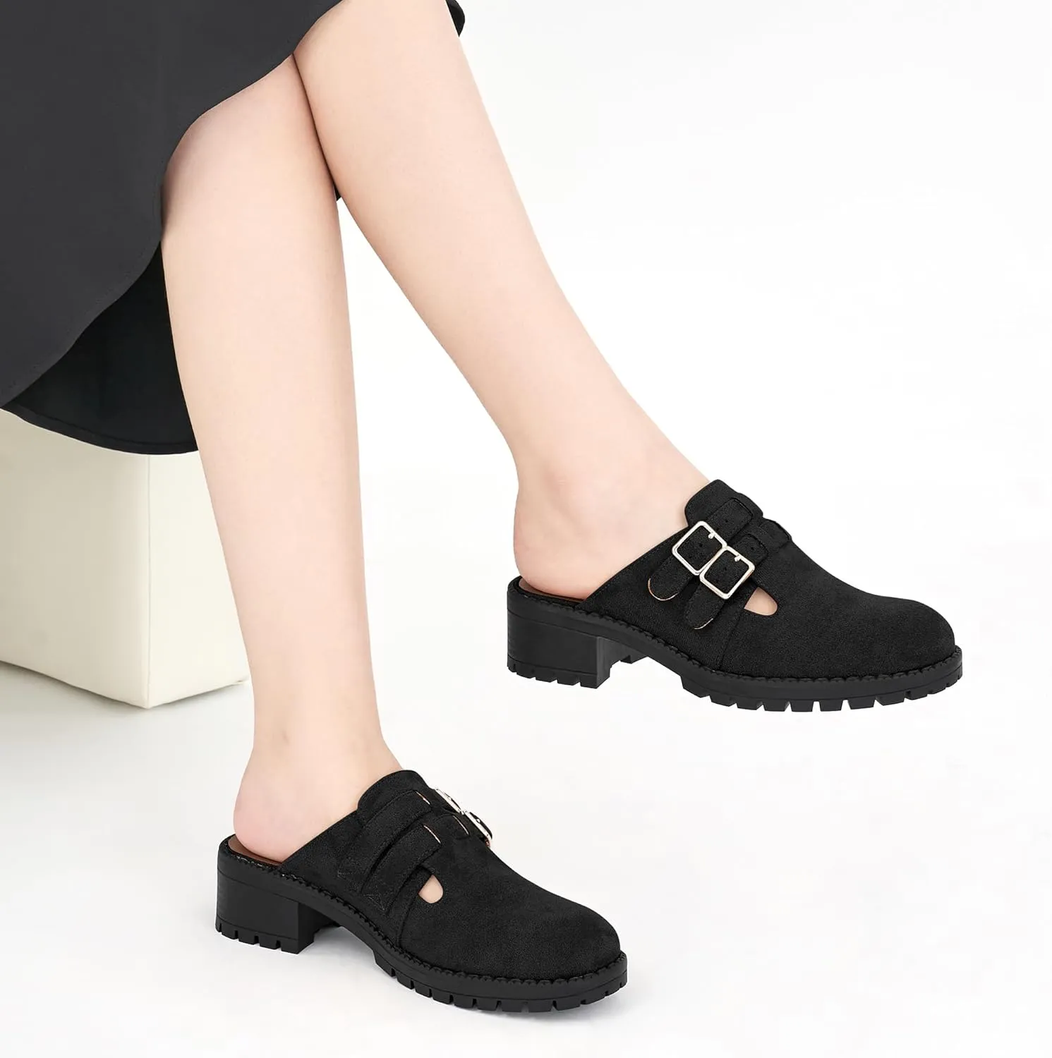 FUDYNMALC Womens Mules Chunky Clogs: Comfortable Slip On Dress Shoes Platform Backless Slides Loafers for Work Business Casual