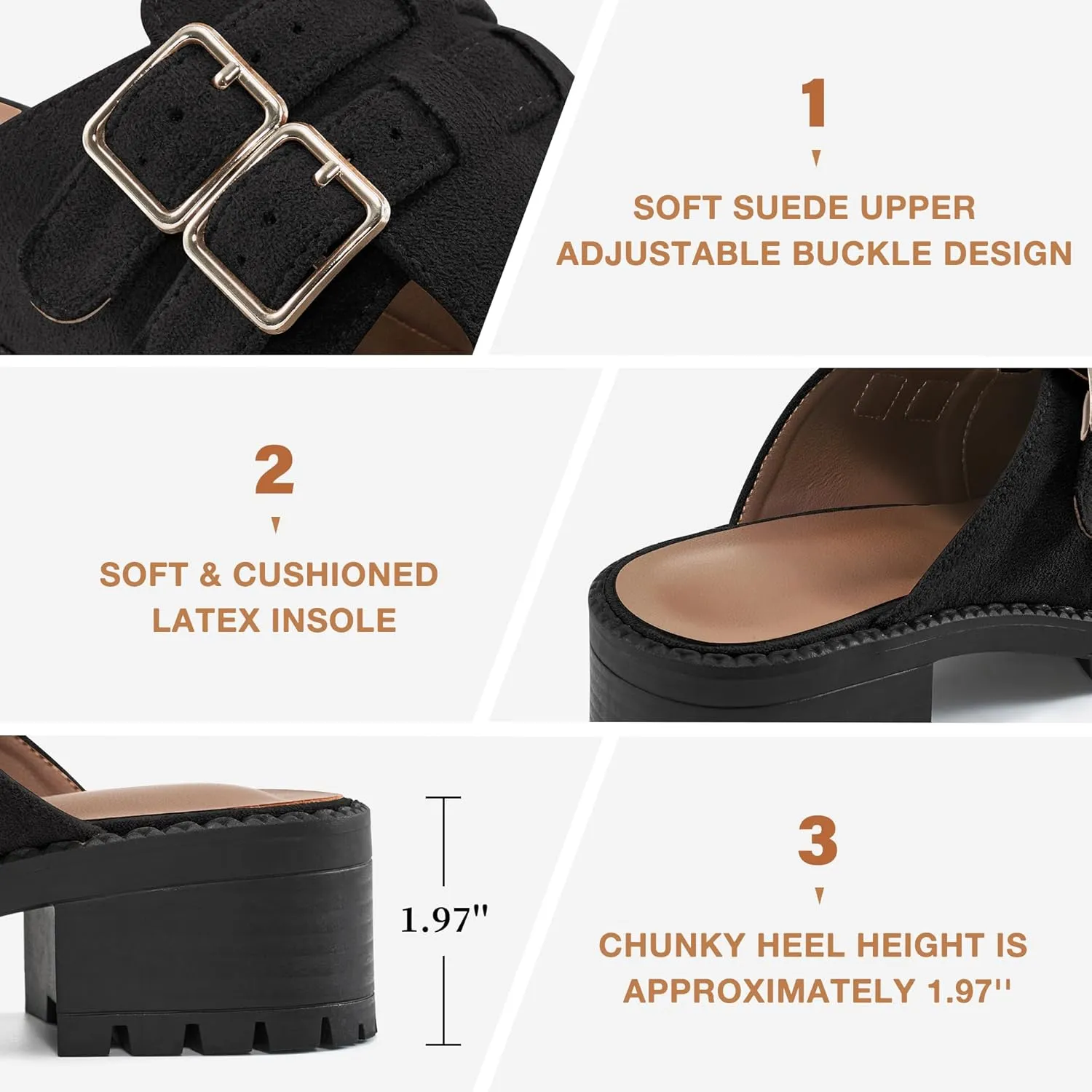 FUDYNMALC Womens Mules Chunky Clogs: Comfortable Slip On Dress Shoes Platform Backless Slides Loafers for Work Business Casual