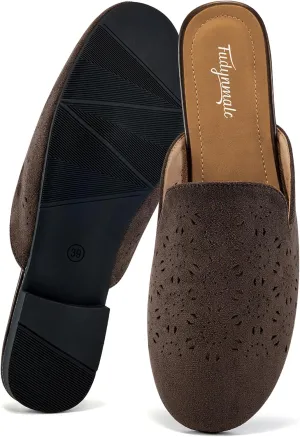 FUDYNMALC Womens Mules Flats Shoes: Casual Closed Toe Suede Backless Loafers Comfortable Dressy Slip-on Slides Footwear