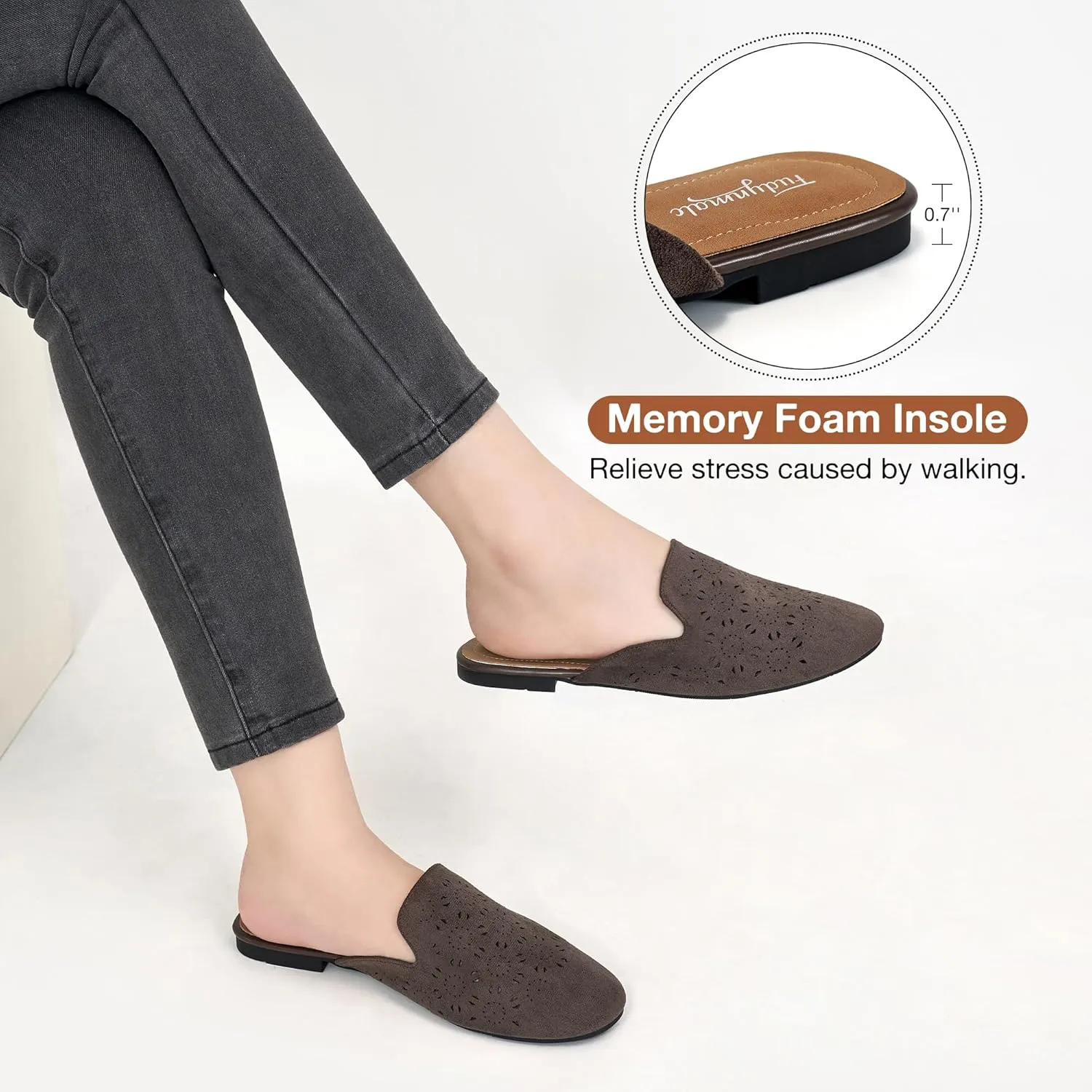 FUDYNMALC Womens Mules Flats Shoes: Casual Closed Toe Suede Backless Loafers Comfortable Dressy Slip-on Slides Footwear