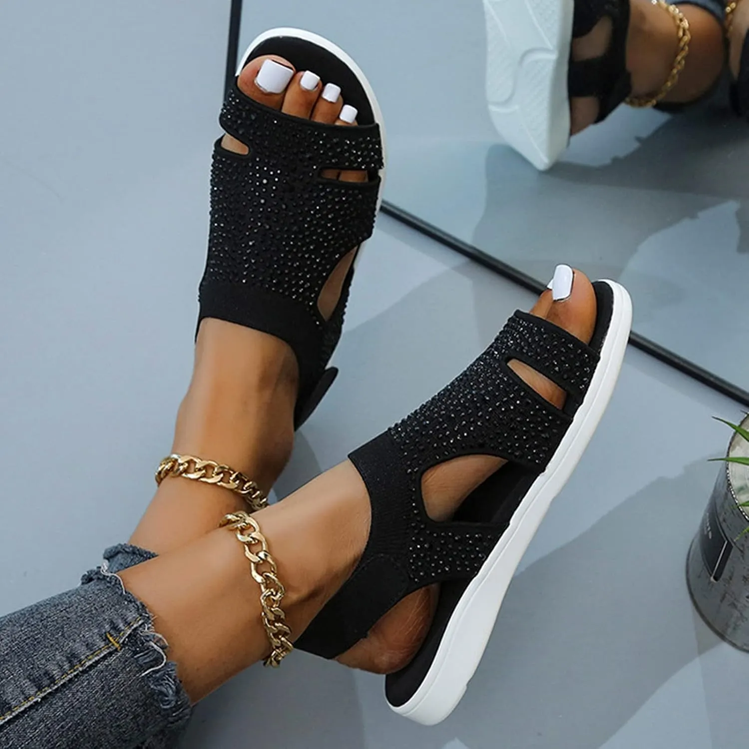Fululuer Women Summer Washable Slingback Orthopedic Slide Sport Sandals,Super Comfy Sports Knit Sandals Mesh Soft Sole Fashion Women's Shoes Walking Sandals Women Arch Support Wide Width Sandals