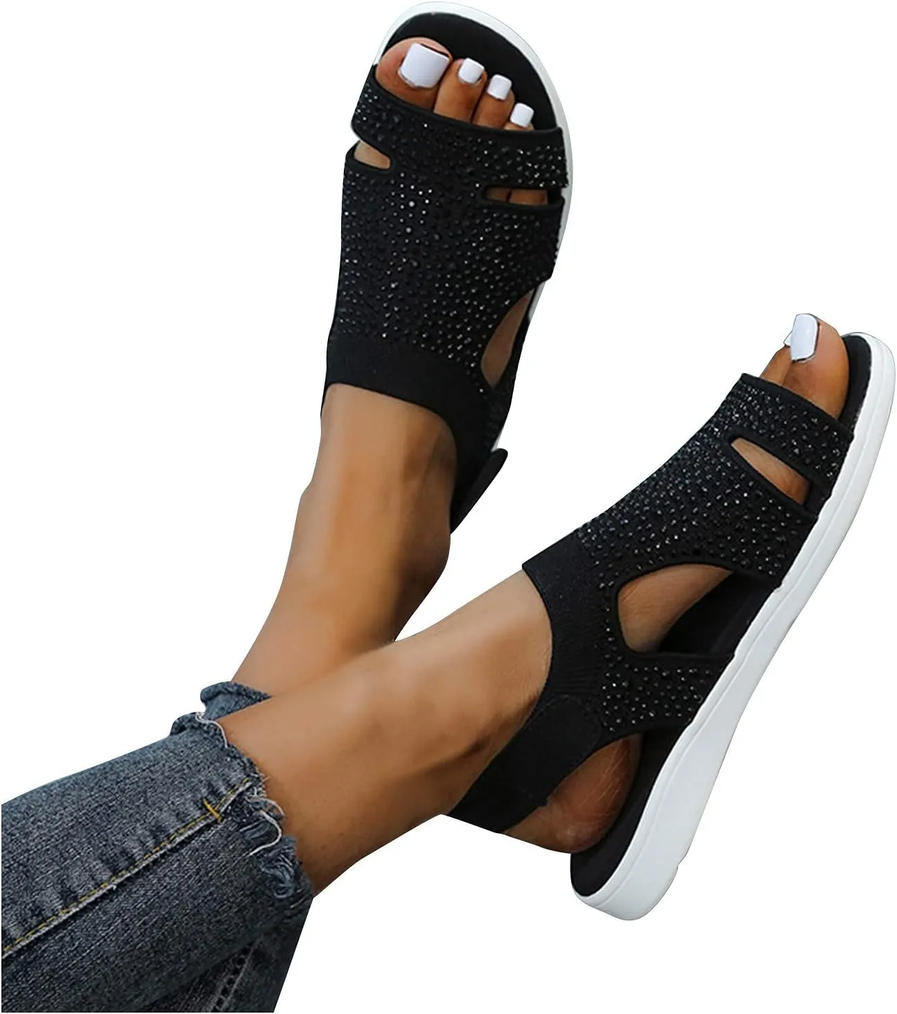 Fululuer Women Summer Washable Slingback Orthopedic Slide Sport Sandals,Super Comfy Sports Knit Sandals Mesh Soft Sole Fashion Women's Shoes Walking Sandals Women Arch Support Wide Width Sandals