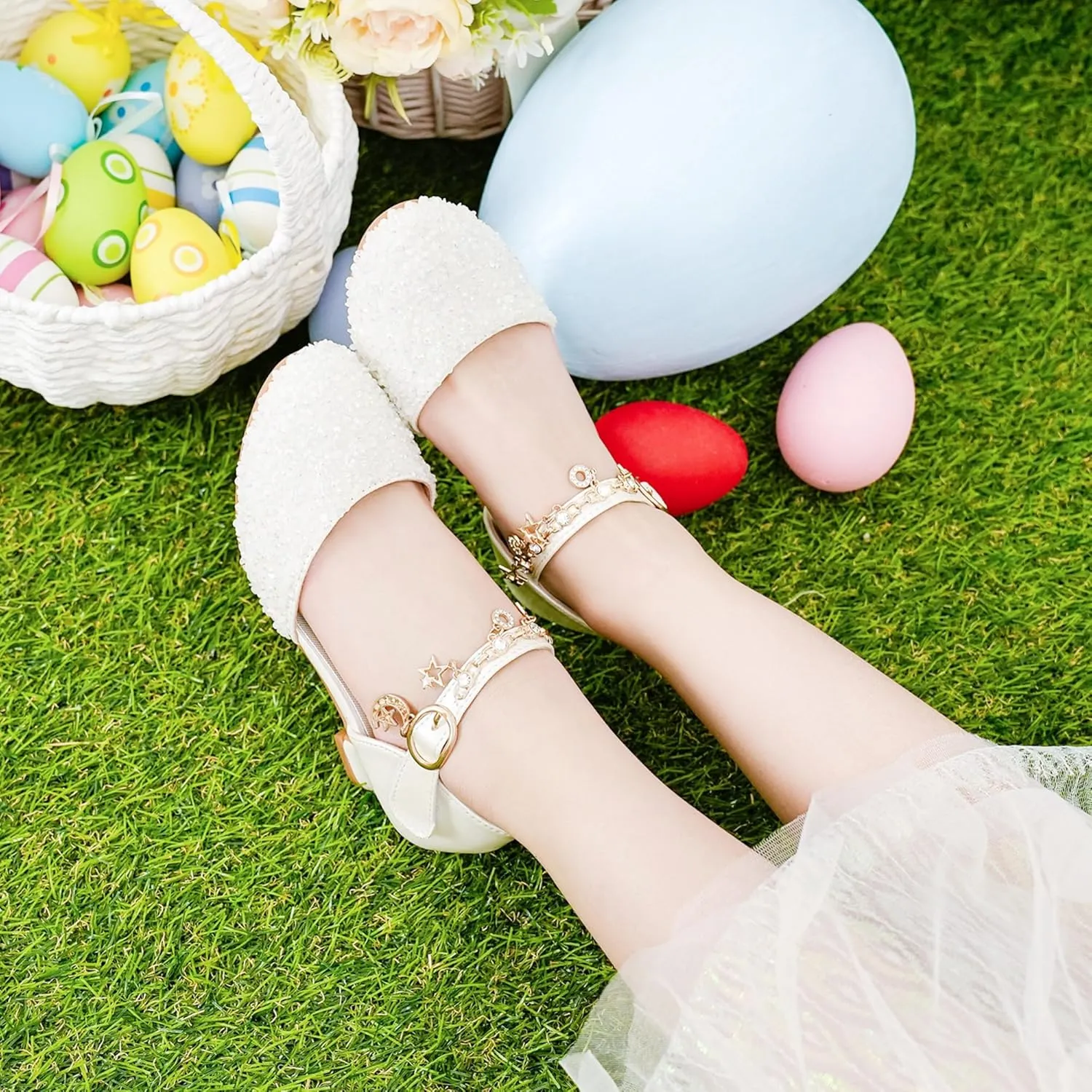 Furdeour Girls Dress Shoes Princess Crystal High Heels Closed Toe Party Wedding Flower Girls Shoes Toddler Little Big Kid