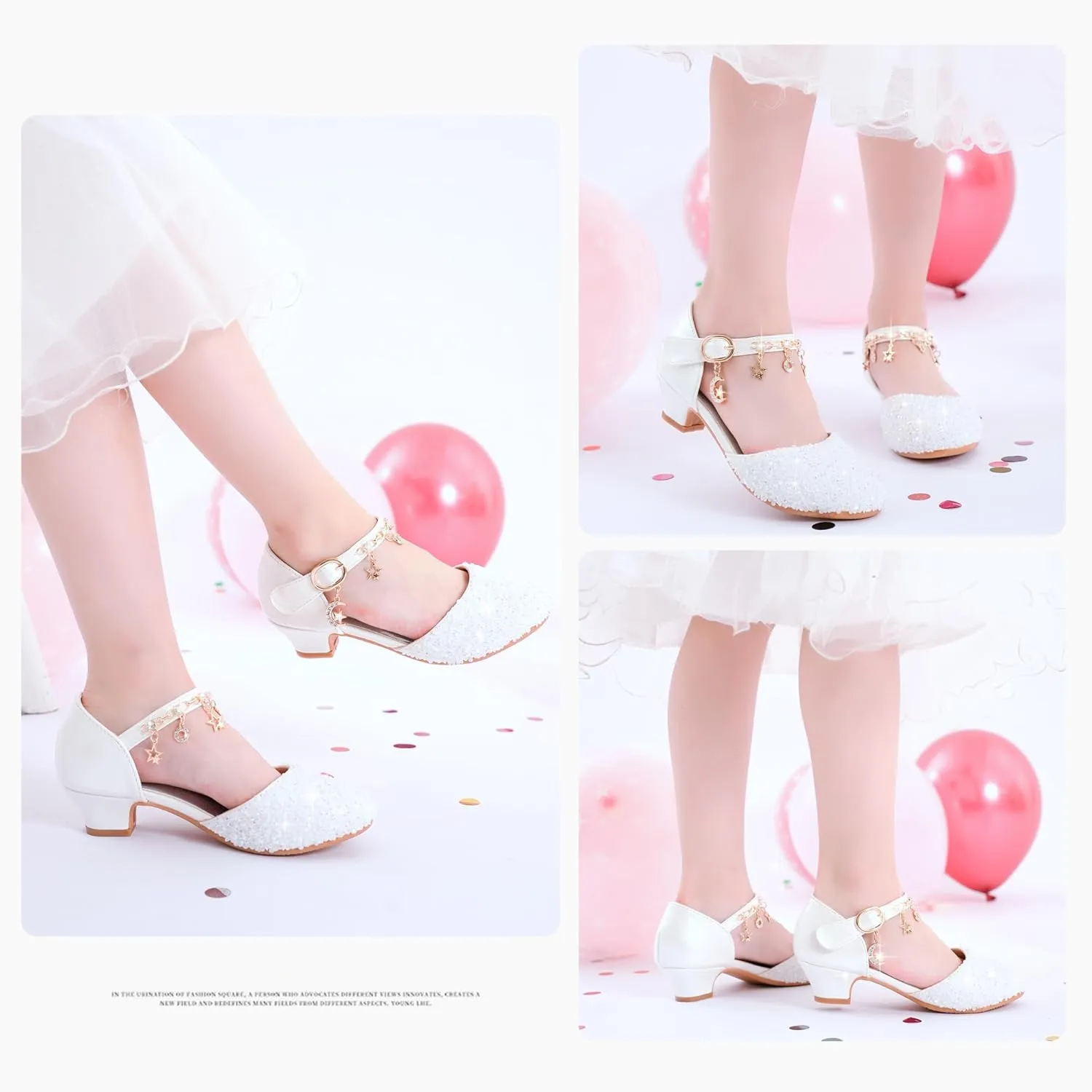 Furdeour Girls Dress Shoes Princess Crystal High Heels Closed Toe Party Wedding Flower Girls Shoes Toddler Little Big Kid