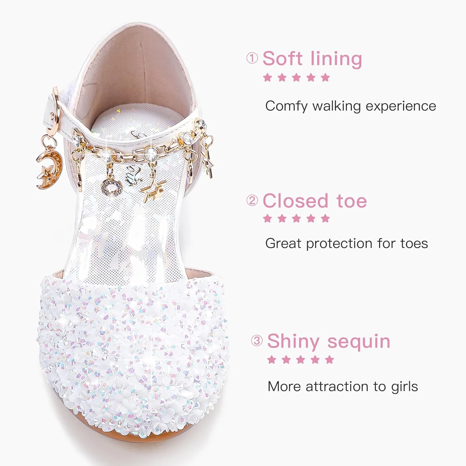 Furdeour Girls Dress Shoes Princess Crystal High Heels Closed Toe Party Wedding Flower Girls Shoes Toddler Little Big Kid
