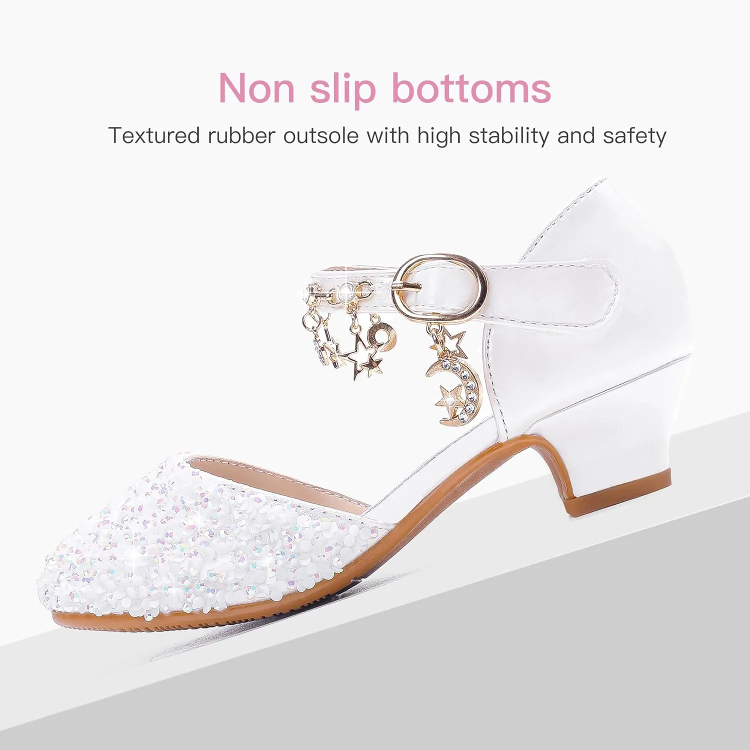 Furdeour Girls Dress Shoes Princess Crystal High Heels Closed Toe Party Wedding Flower Girls Shoes Toddler Little Big Kid