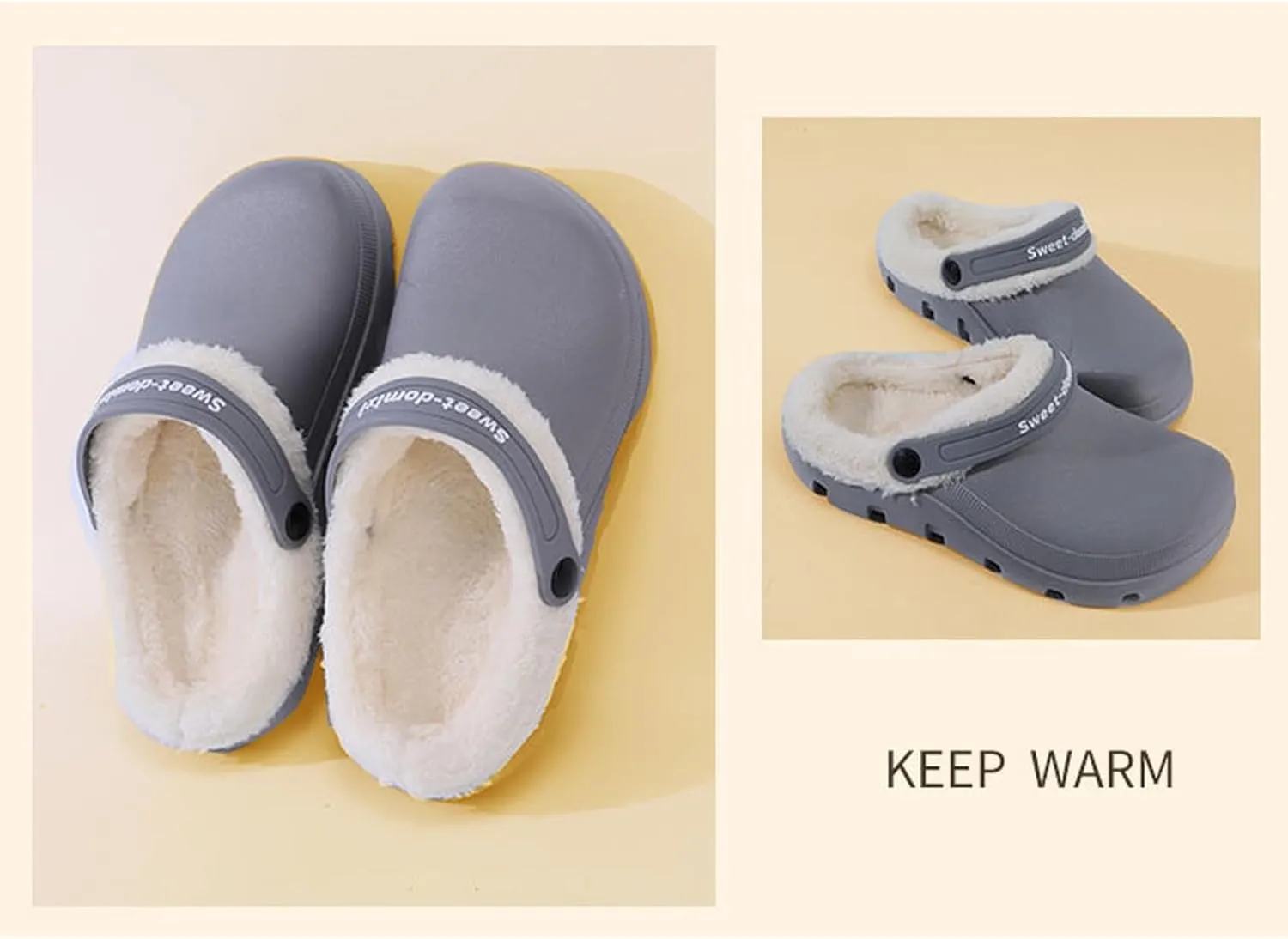 Garden Clogs Fuzzy for House : Women Men Warm Fur Lined Slippers for Winter Unisex Non-Slip Mules for Indoor Outdoor