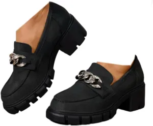 Generic Women's Chunky Platform Loafers with Chain Casual Business Work Shoes Comfort Slip on Vintage Oxford Round Toe Oxfords