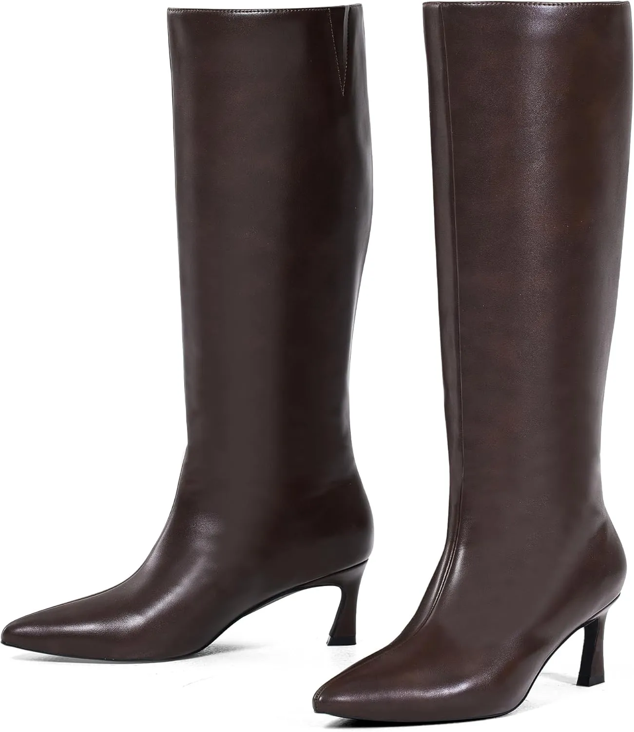 GENSHUO Knee High Boots Women Low Kitten Heel Long Tall Boots with Pointed Toe Winter Fall Sexy Fashion Comfortable Dress Shoes