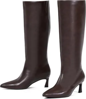 GENSHUO Knee High Boots Women Low Kitten Heel Long Tall Boots with Pointed Toe Winter Fall Sexy Fashion Comfortable Dress Shoes