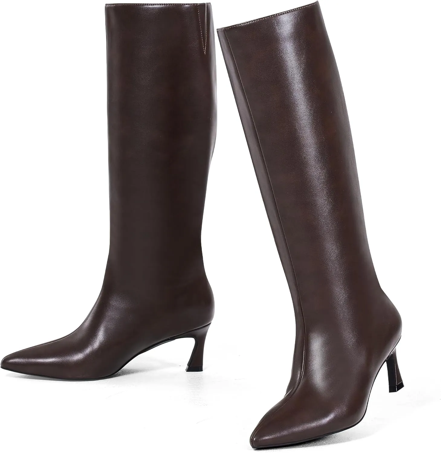 GENSHUO Knee High Boots Women Low Kitten Heel Long Tall Boots with Pointed Toe Winter Fall Sexy Fashion Comfortable Dress Shoes