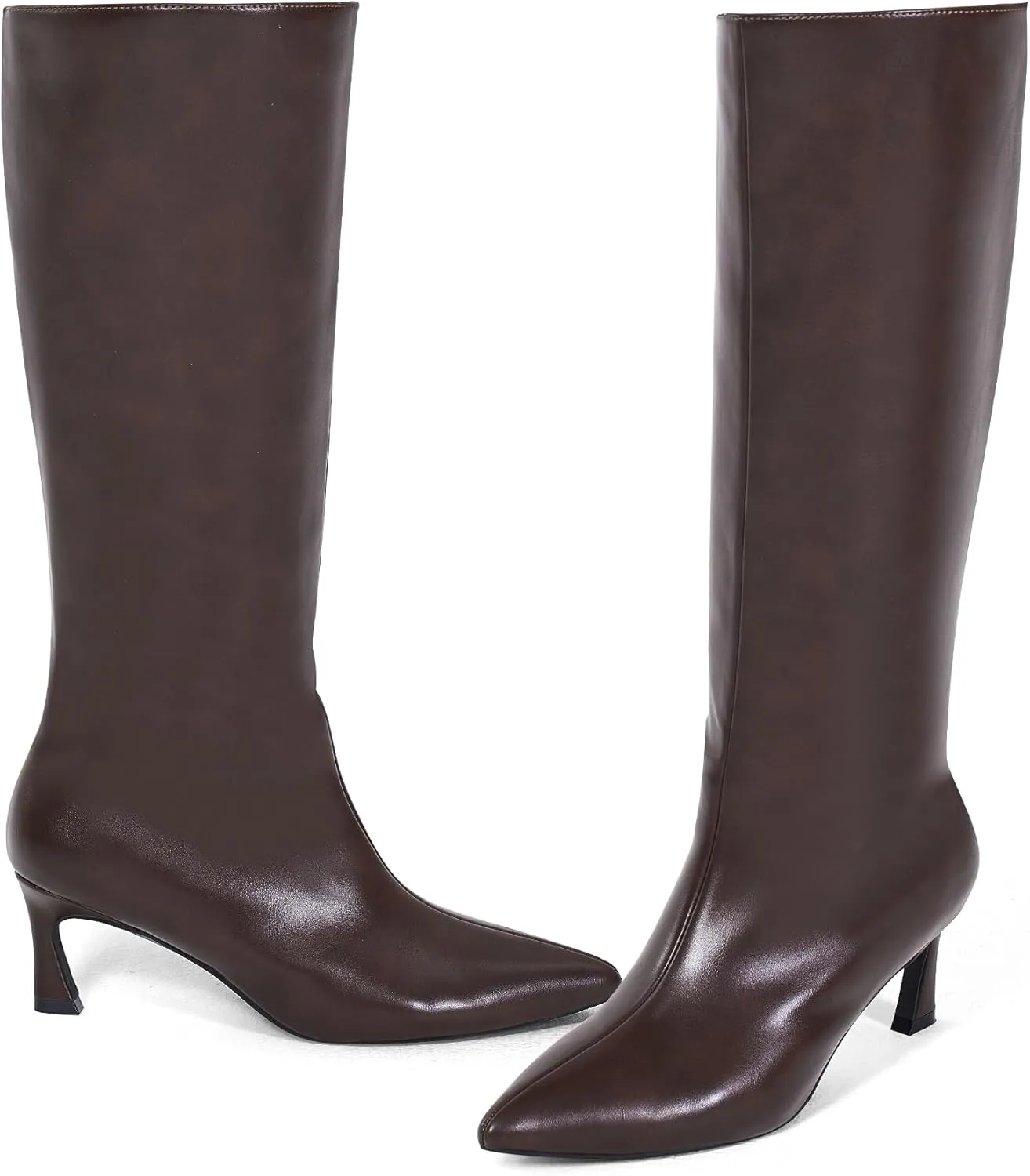 GENSHUO Knee High Boots Women Low Kitten Heel Long Tall Boots with Pointed Toe Winter Fall Sexy Fashion Comfortable Dress Shoes
