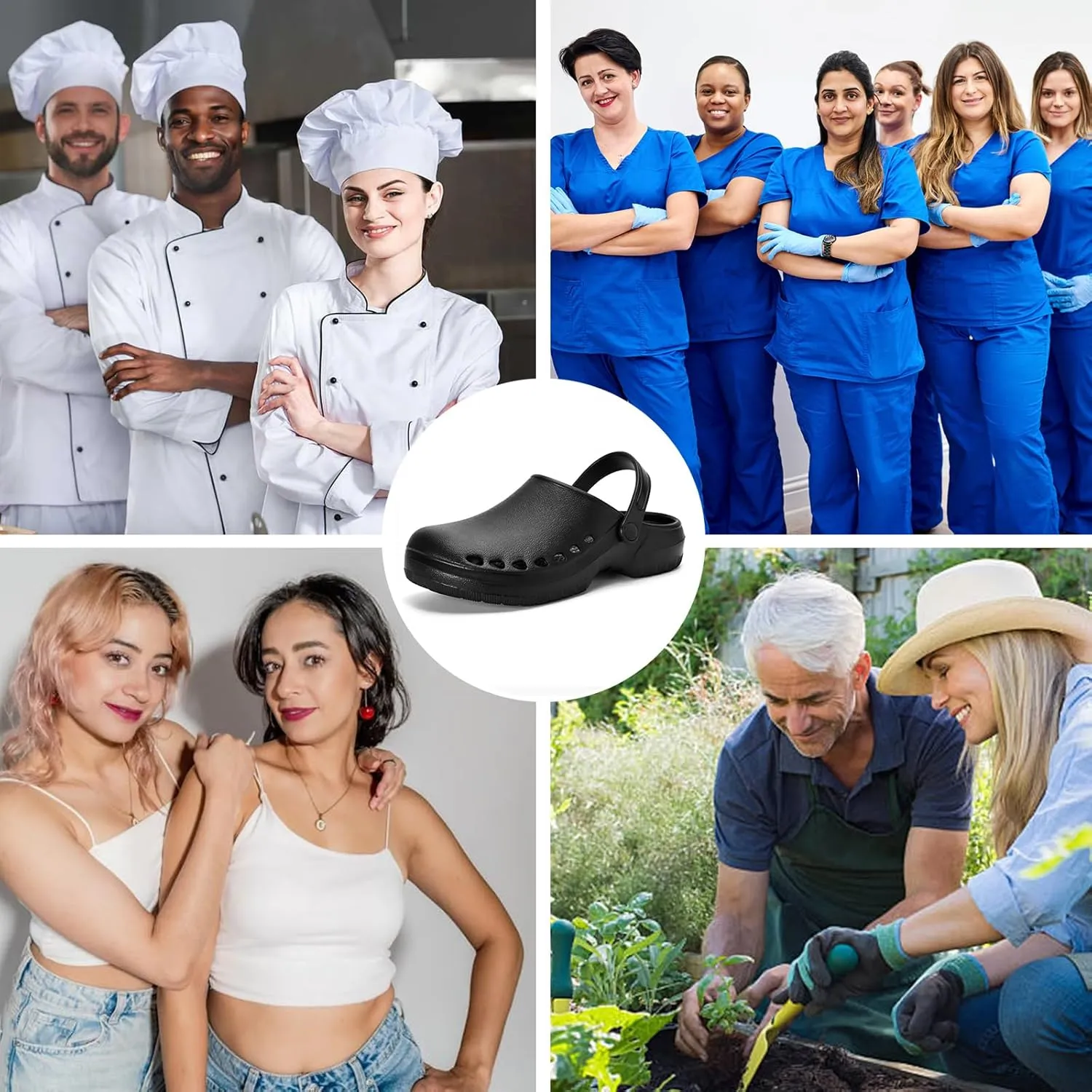 Gentle Arch Support Work Clogs Breathable Non Slip Shoes for Chef Nurse Garden Comfortable, Slip-on Lightweight Bistro Mules